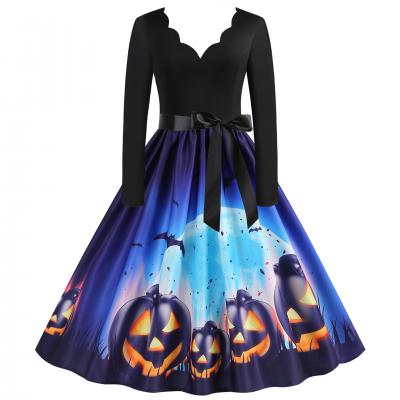 Amazon Europe and the United States best selling Christmas digital printing retro large swing stitching dress