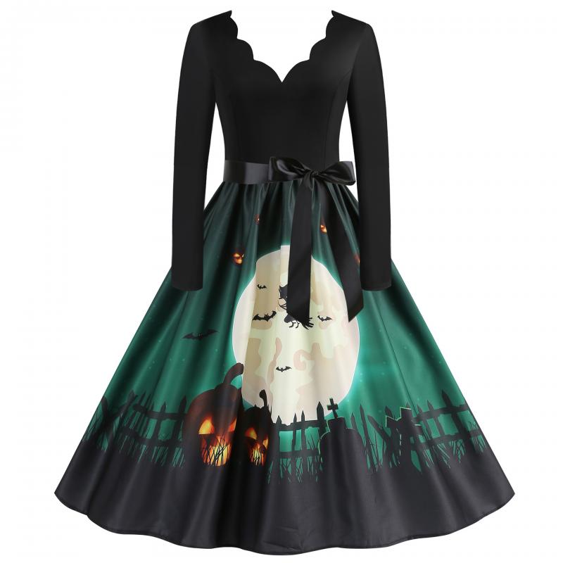 Amazon Europe and the United States best selling Christmas digital printing retro large swing stitching dress