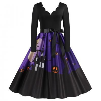 Amazon Europe and the United States best selling Christmas digital printing retro large swing stitching dress