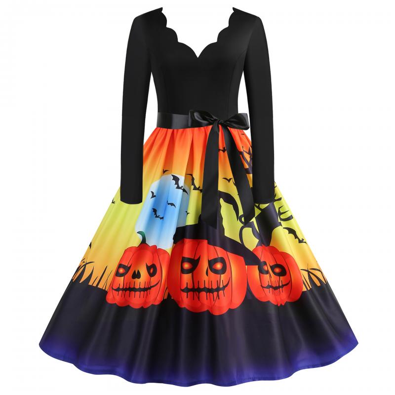 Amazon Europe and the United States best selling Christmas digital printing retro large swing stitching dress