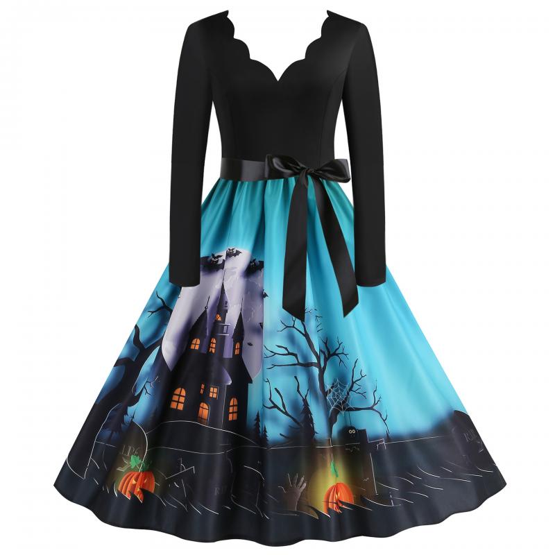 Amazon Europe and the United States best selling Christmas digital printing retro large swing stitching dress