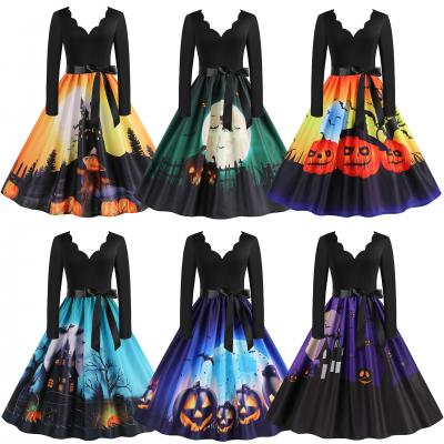 Amazon Europe and the United States best selling Christmas digital printing retro large swing stitching dress