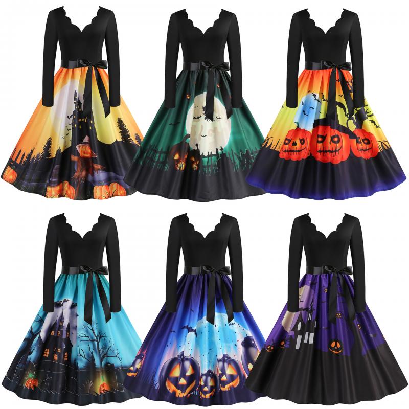 Amazon Europe and the United States best selling Christmas digital printing retro large swing stitching dress
