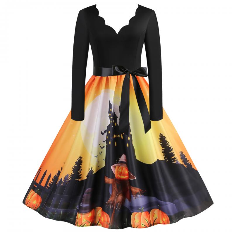 Amazon Europe and the United States best selling Christmas digital printing retro large swing stitching dress